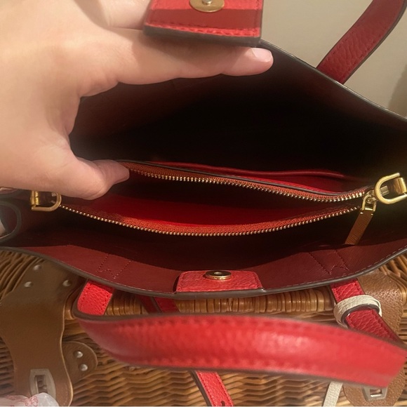 Tory Burch 2WAY Handbag Walker Small Satchel Red Gold Hardware Leather Luxury - Picture 5 of 10